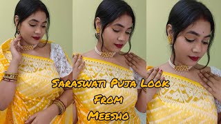 Saraswati Puja GRWM #grwm saree and jewellery from @Meesho  blouse from @flipkart