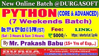 PYTHON (7 Weekends Batch) Online Training @ DURGASOFT