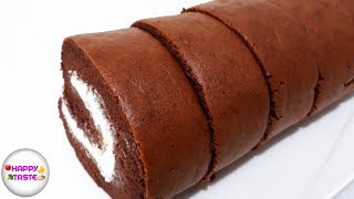 เค้กโรลช็อกโกแลต เนื้อนุ่มไส้ครีมสด Cake roll chocolate| แยมโรลง่ายๆ | happytaste