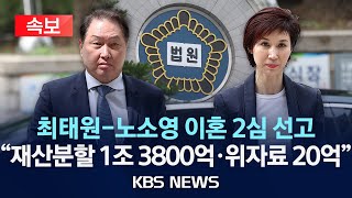 [속보] "최태원, 노소영에 1조3800억 원 재산 분할" 1심보다 20배 이상 늘어/2024년 5월 30일(목)/KBS