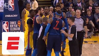 Carmelo Anthony and Kevin Durant get in each other’s grills during Thunder-Warriors | ESPN