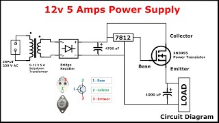 How to make 12v 5A Power Supply | 2N3055 | Power Supply Circuit Diagram | DIY Electronics Projects |