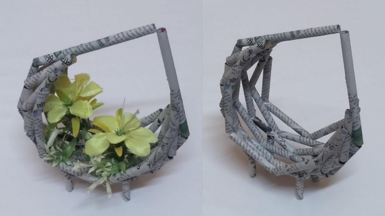 Newspaper Basket Making | How To Make A Paper Flower Basket | Newspaper ...