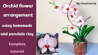 Clay Orchid flower arrangement/Cold porcelain Orchid/art and craft