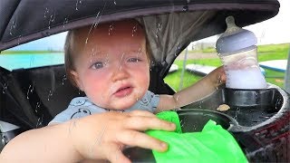 NIKO TRAPPED IN THE RAIN! Kids Beach Day turns into Saving them from a Storm! (Barbie Camper SOAKED)