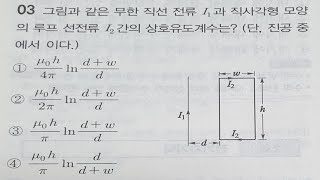 그림과 같은 무한 직선 전류 I1과 직사각형 모양의 루프 선전류 I2간의 상호유도계수는?