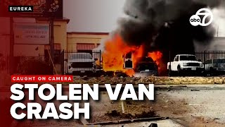 One dead, three injured in fiery crash involving stolen van in Eureka