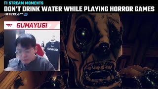 Don't drink water while playing horror games | Save Gumayusi | T1 funny moments