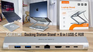 CABLETIME підставки для ноутбука з USB-C хабом 6 в 1: метал, поворот 360 градусів, Type-C на 100 Вт