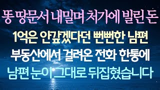 처가에서 빌린 1억 원의 돈을 갚지 않겠다고 하는 뻔뻔한 남편이 부동산에서 온 전화 한 통에 눈이 휘둥그레졌습니다.