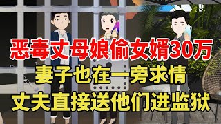 恶毒丈母娘百般刁难上门女婿，女婿发达后丈母娘上门做客却偷走了30万，最终被女婿报警抓进监狱【旺仔情感动画】