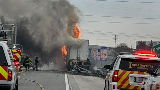 ISP: Southbound I-65 closed near Southport Road after semi crash, fire