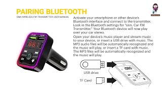 Onn Wireless FM Transmitter \u0026 Car Charger: Quick Start Guide