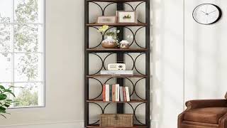 Tribesigns 67 inch Tall Corner Shelf, 6 Tier Rustic Corner Bookshelf Bookcase Storage Rack Standing