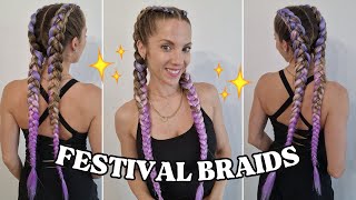 🦄 HOW TO FEED IN DUTCH BRAIDS : dutch braid with extensions FESTIVAL SUMMER 2024 🦄