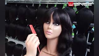 WIGNEE Natural Wavy Human Hair Wig With Bangs For Women