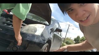 Hot water to save your Car bumper dent 好神奇！ 保險桿凹陷 淋熱水恢復原狀