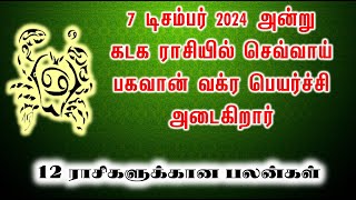 7 டிசம்பர் 2024 அன்று கடக ராசியில் செவ்வாய் பகவான் வக்ர பெயர்ச்சி அடைகிறார்