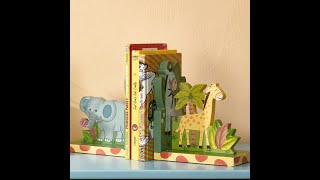 Fantasy Fields Sunny Safari Children's Wooden Bookends Set, Book Rack \u0026 Organiser, Nursery Décor