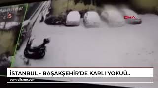 İstanbul - Başakşehir’de karlı yokuşta kayan otomobilin sürücüsü araçtan atladı