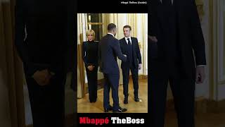 Kylian Mbappe with the french president Emmanuel Macron and the Emir of Qatar at the Elysee palace