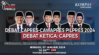 LIVE Debat Capres Anies, Prabowo, Ganjar di Pilpres 2024