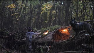 Build a COZY Shelter to SURVIVE a Rainstorm While Camping!