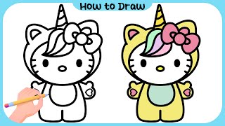How to Draw Unicorn Hello Kitty | Easy Step-by-Step Tutorial