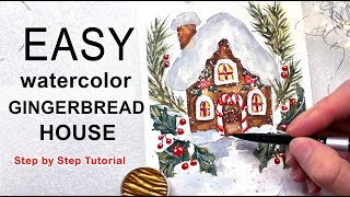 EASY Watercolor Gingerbread House Christmas Cards Tutorial for Beginners