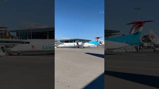 Luxair Bombardier DHC-8-400 pushback at Luxembourg Airport #aviation #avgeek #luxair #pilot #fy