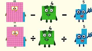 Numberblocks 99 and 89 are divided and subtracted other number until they become the smallest