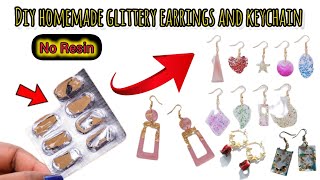 DIY homemade glittery earrings and keychains 😍/diy keychain/diy earrings/best earrings and keychains