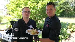 Weißwurstspieß vom Grill mit Feigen-Mango-Senf auf gegrilltem Sauerkraut | Müllers Grillmeister