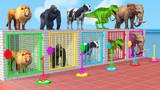 Cow Elephant Lion Dinosaur Gorilla Guess The Right Key ESCAPE ROOM CHALLENGE Animals Cage Game