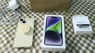 unboxing iphone 14 purple (256gb) in 2024 ‧₊˚🖇️✩ ₊˚🎧⊹♡