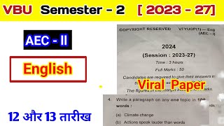 VBU Semester 2 AEC 2 English Viral Questions Paper ll fyugp sem 2 English 2023 27 question paper