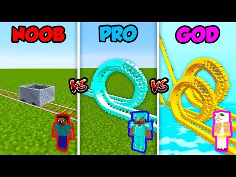 How To Build A Roller Coaster In Minecraft Videos - minecraft noob vs pro vs god roller coaster challenge in minecraft