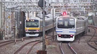 【列車並走】総武線快速E217系(Y-14編成)＆各駅停車E231系(B81編成) 船橋駅同時発車