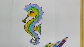How to Draw a Seahorse 🐲 Easy Step by Step Cartoon Drawing
