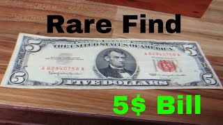 5$ red seal 5 dollar bill