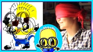 Drawing a Minion - BLINDFOLD CHALLENGE - When Did You Start Laughing? - Fun2draw Funny Art Challenge