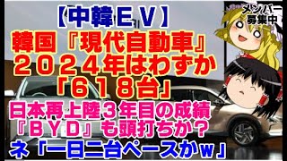 【ゆっくりニュース】中韓EV　『現代自動車』2024年はわずか「618台」日本再上陸3年目の成績　『BYD』も頭打ちか？