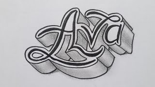 3d Drawing Name Ava In Calligraphy / How To Draw Easy Art For Beginners / writing On Paper