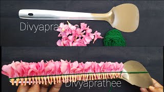 How to tie flowers with dosa turner/dosakarandi/DIY flower garland/veni/Gajra/arali poo malai/mala