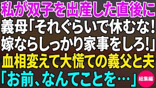 【スカッと】私が双子を出産して退院した直後に義母「サボってないで家事しろ！」翌日、慌てた夫と義父「何してくれてんだ！」義母「え？」→実は…【総集編】