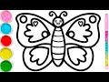 A Cute Butterfly Drawing Painting and Colouring for kids Toddlers | How to draw a Butterfly easy