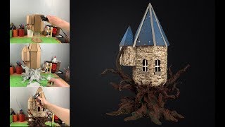 How to Make  Scrap Paper Cardboard fantasy Castle Light Elf House DIY Project