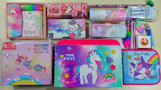 unboxing unicorn toy collection, 😍unicorn electric stationery set, unicorn pen, eraser, unicorn box