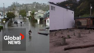 California storm kills at least 2 as bridges destroyed, homes torn off foundation