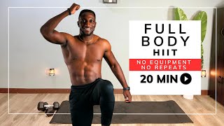 20 Min Full Body HIIT Workout / No Equipment, No Repeats | Day 188